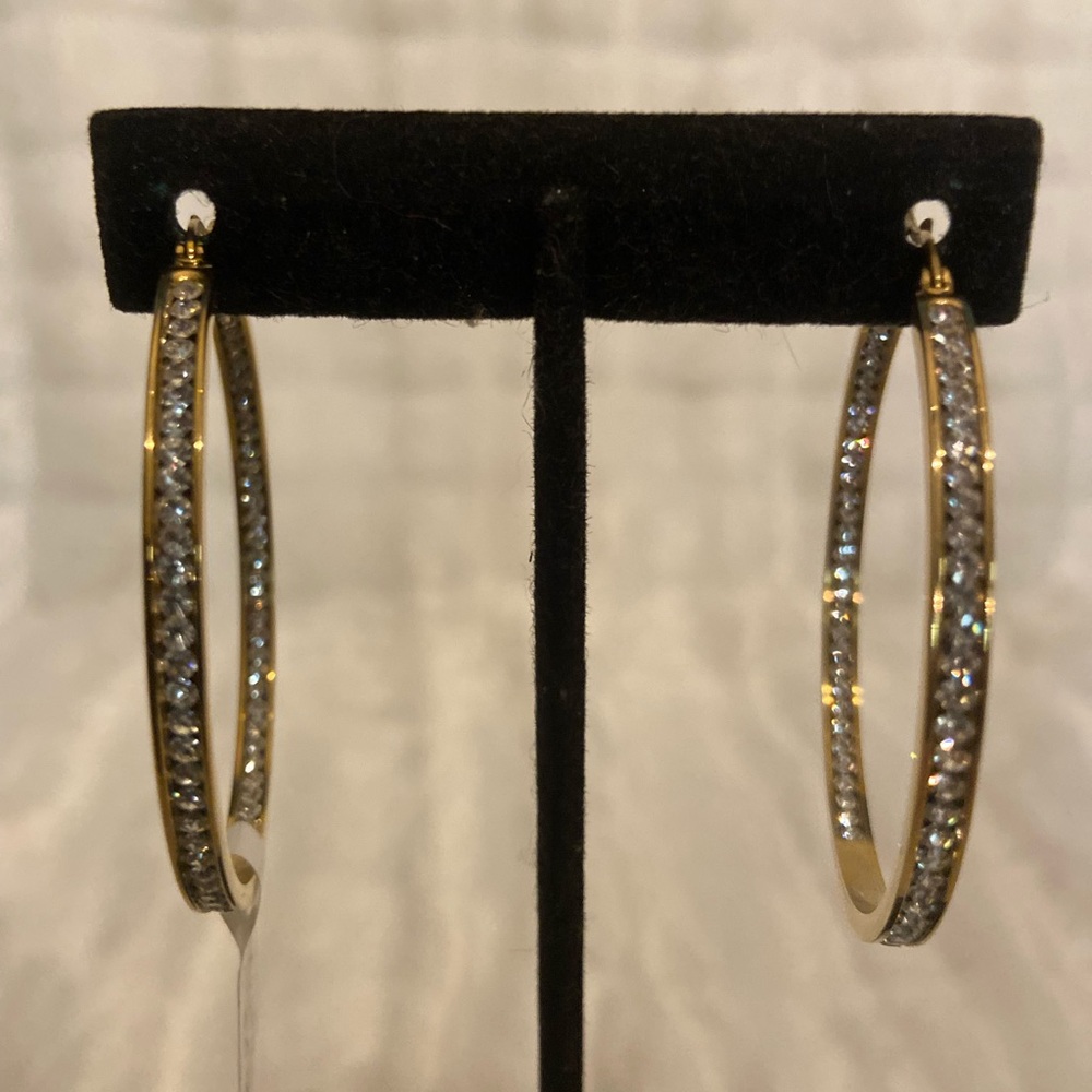KLKE Glamorous Gold and Silver Rhinestone Hoop Earrings